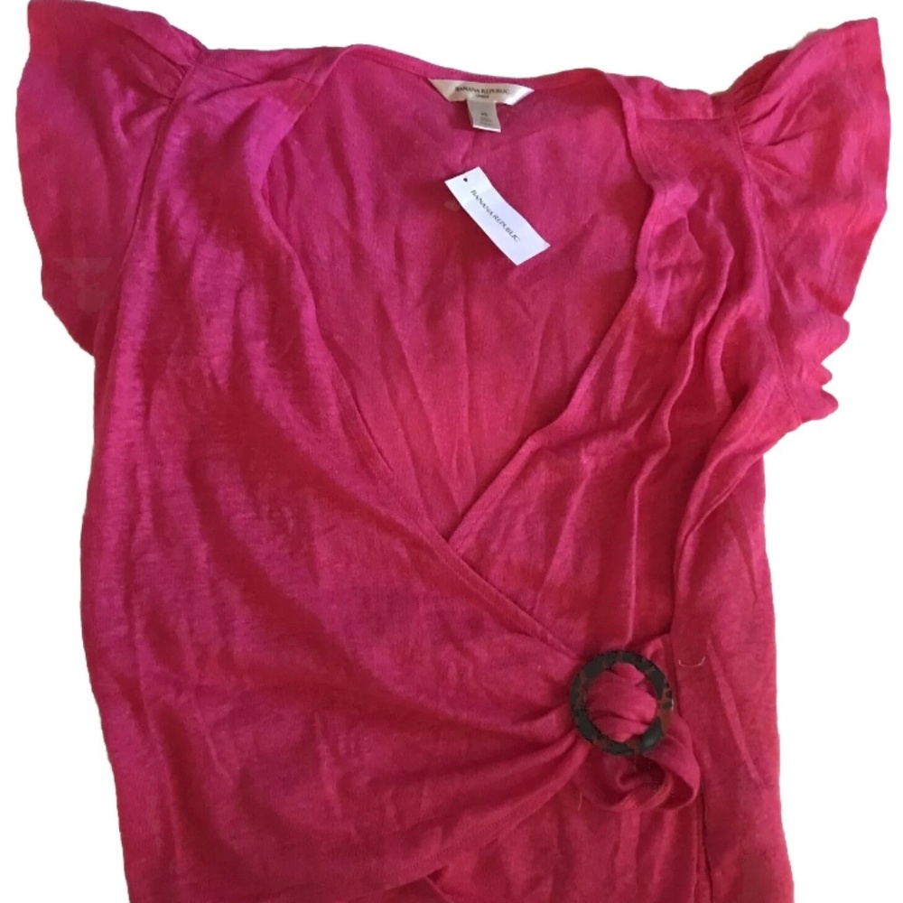 BNWT Banana Republic Women’s Linen Wrap Flutter Sleeves Top Shirt - Pink - XS